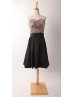 Folded Rose Gold Sequin Black Taffeta Short Bridesmaid Dress
